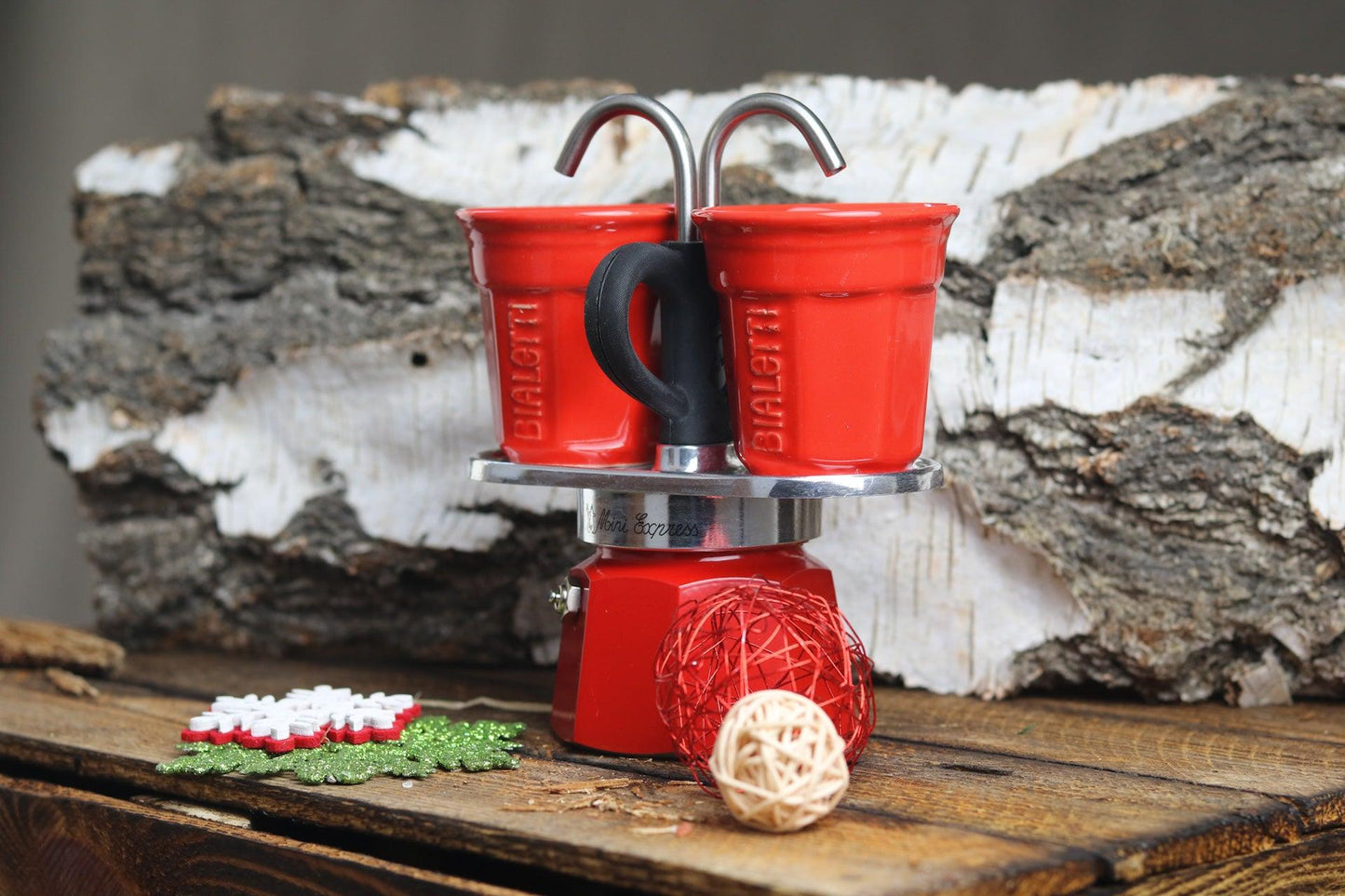 Rizzo`s Kaffeeliebe I Espressokocher Set Mini Express rot + 2 Espressobecher - Cucinata