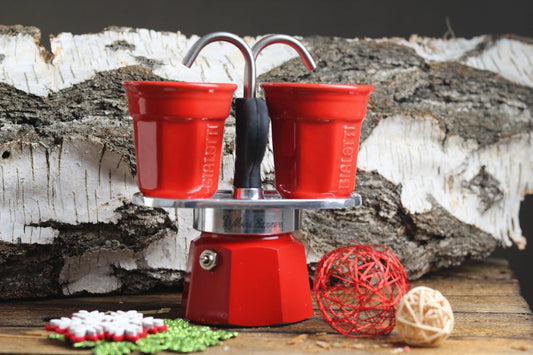 Rizzo`s Kaffeeliebe I Espressokocher Set Mini Express rot + 2 Espressobecher - Cucinata